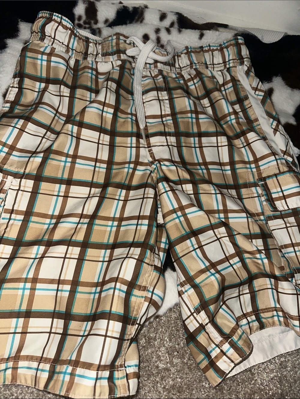 Men's Plaid Board Shorts - Brown & Teal